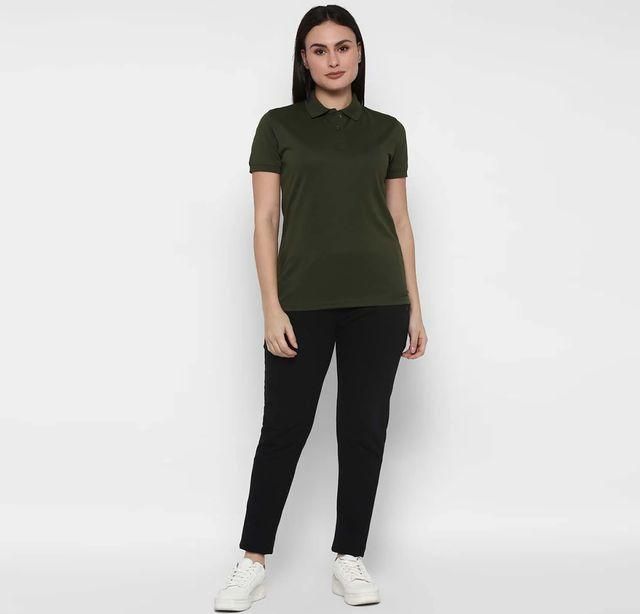 Bottle Green Cotton Blend Polo Neck Tshirt