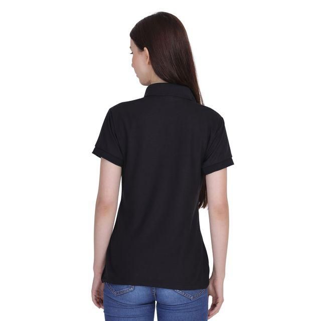 Black Cotton Blend Polo Neck Tshirt