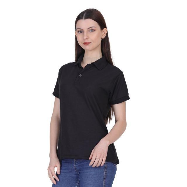 Black Cotton Blend Polo Neck Tshirt
