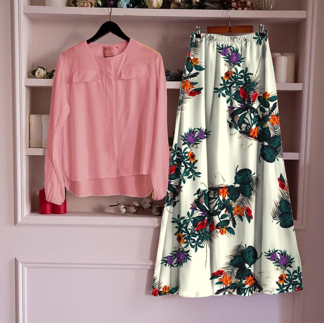 Elegant Rayon Top & Skirt Set