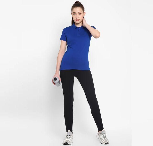Royal Blue Cotton Blend Polo Neck Tshirt
