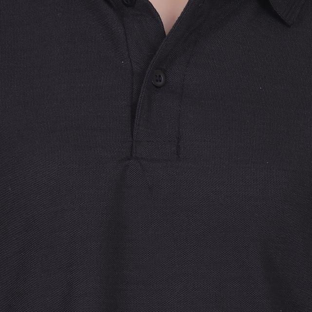 Black Cotton Blend Polo Neck Tshirt