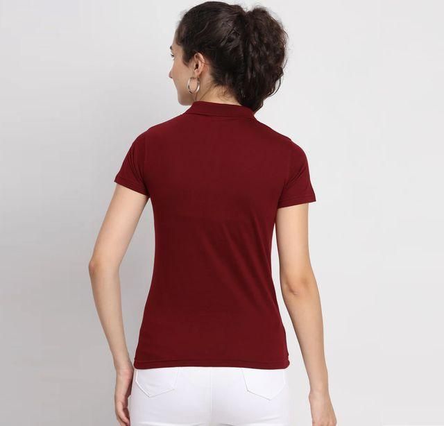 Maroon Cotton Blend Polo Neck Tshirt