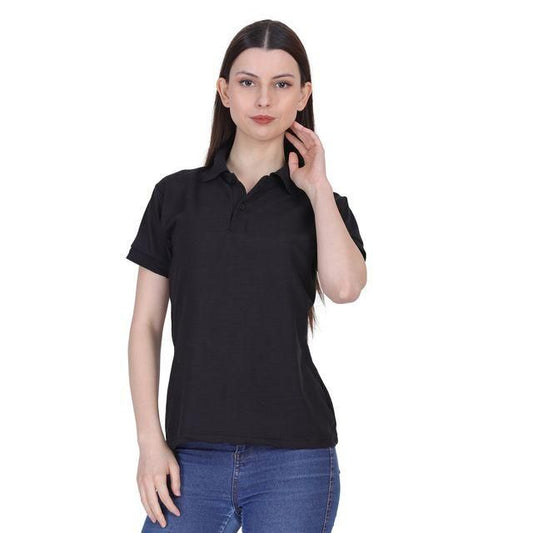 Black Cotton Blend Polo Neck Tshirt