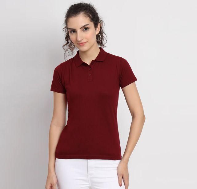 Maroon Cotton Blend Polo Neck Tshirt