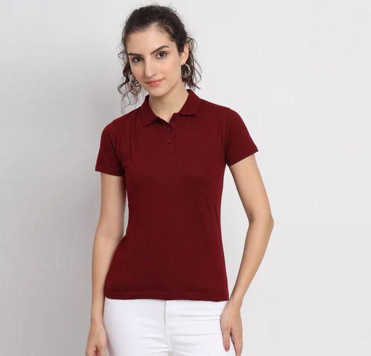 Maroon Cotton Blend Polo Neck Tshirt