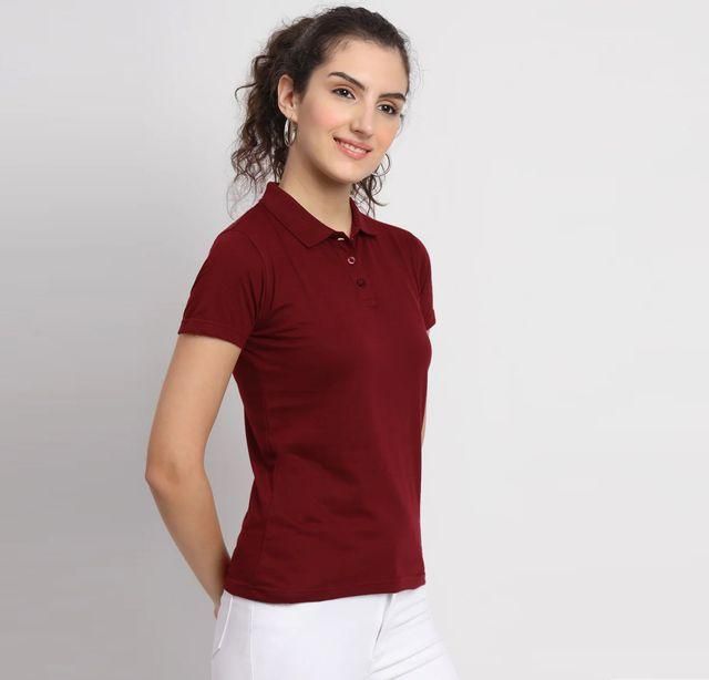 Maroon Cotton Blend Polo Neck Tshirt
