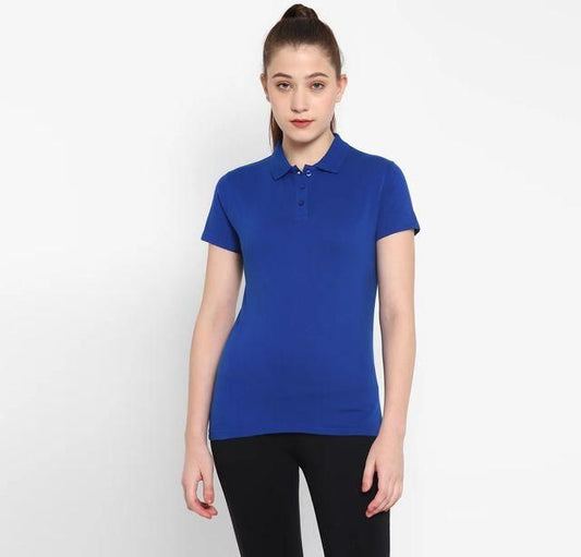 Royal Blue Cotton Blend Polo Neck Tshirt